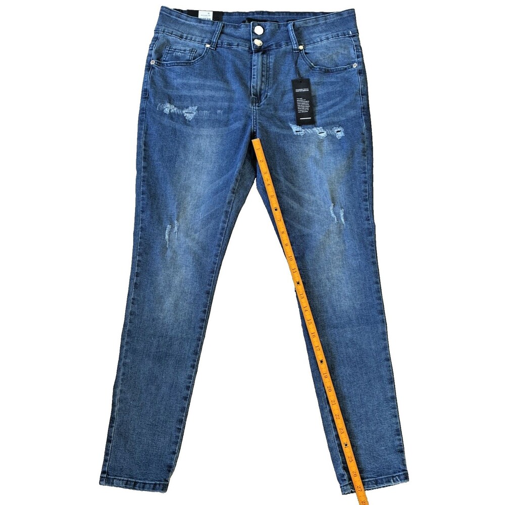 City Chic Jeans Womens Size 12 NWT Blue Skinny High Ankle Grazer Asha Distressed